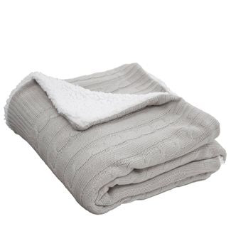 Cable Knit to Sherpa Throw Quiet Gray