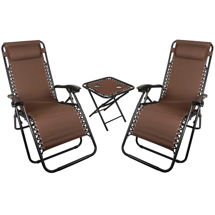 2 Pack - Zero Gravity Chair & Table Package - Brown